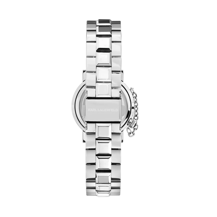 Стоманена верижка и deployment закопчалка на дамски часовник Karl Lagerfeld Crystals в сребристо – модел R0553100505