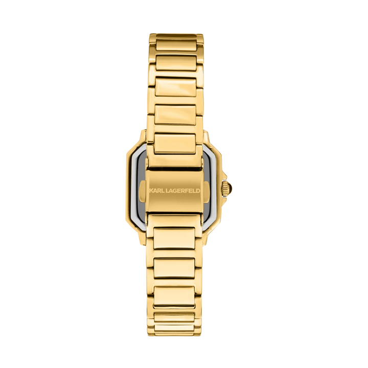 Стоманена златиста верижка и разтваряща се закопчалка на дамски часовник Karl Lagerfeld Square Classics – модел R0553102501