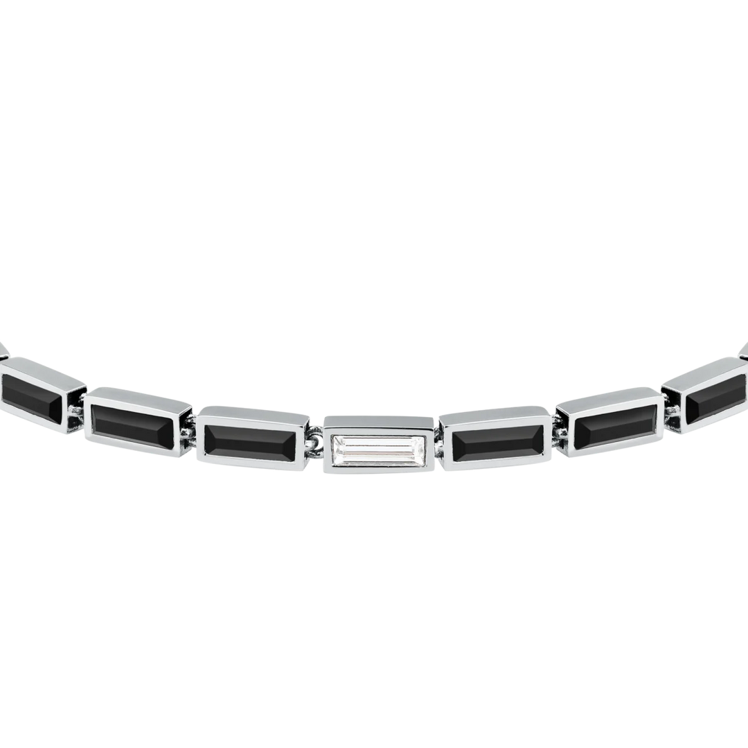 Тенис гривна Karl Lagerfeld Crystals с правоъгълни черни кристали и централен бял багет – KLAYC19