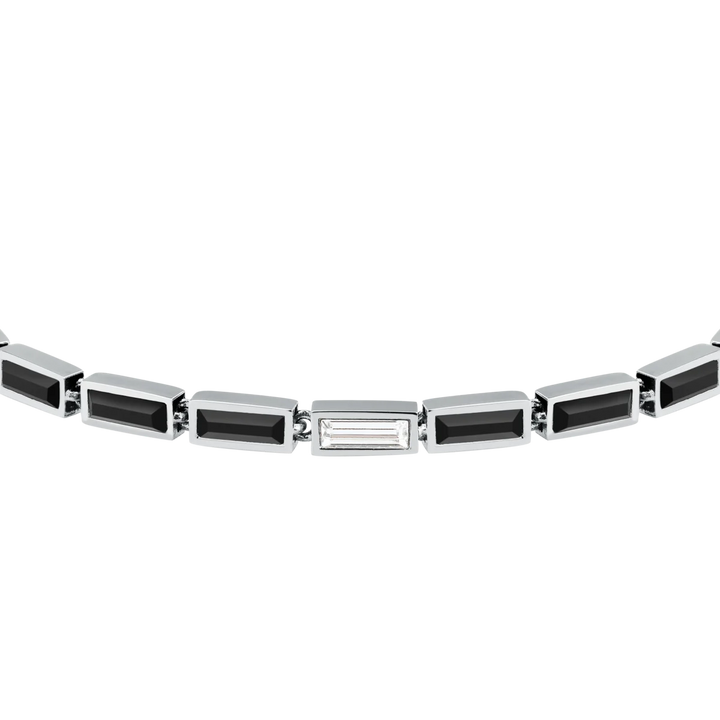 Тенис гривна Karl Lagerfeld Crystals с правоъгълни черни кристали и централен бял багет – KLAYC19