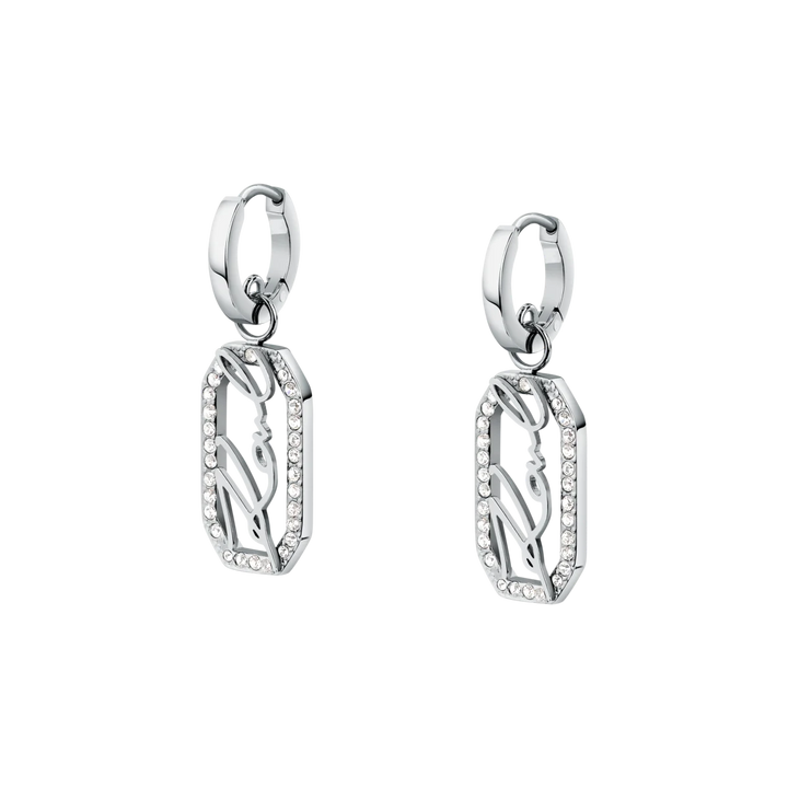 Висящи обеци с кристали Karl Lagerfeld с правоъгълни стоманени висулки в сребрист цвят.