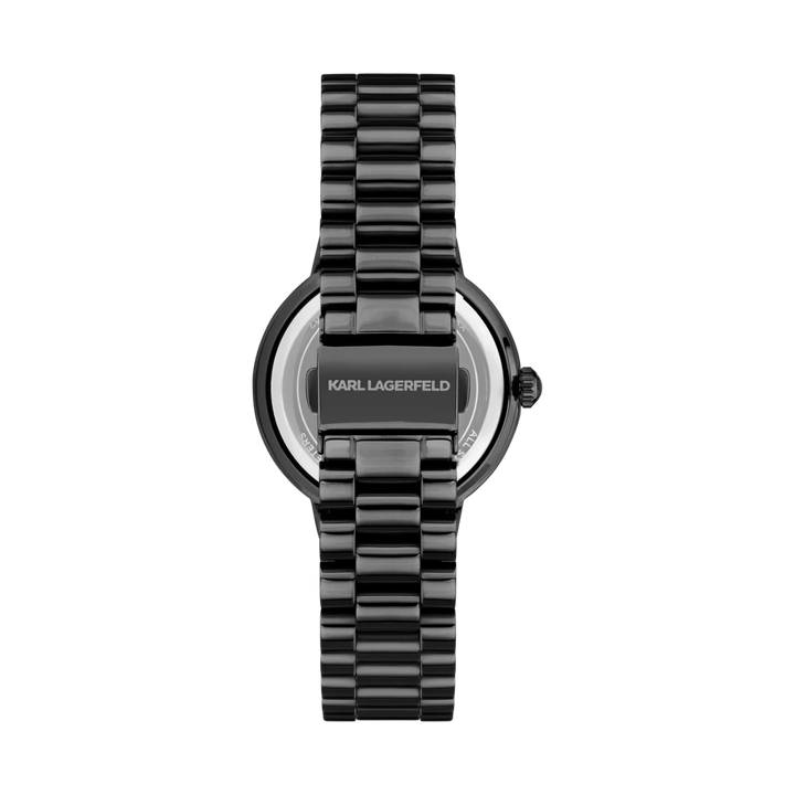 Гръб и закопчалка на дамски часовник Karl Lagerfeld Kaiser с черен стоманен браслет – модел R0553104504
