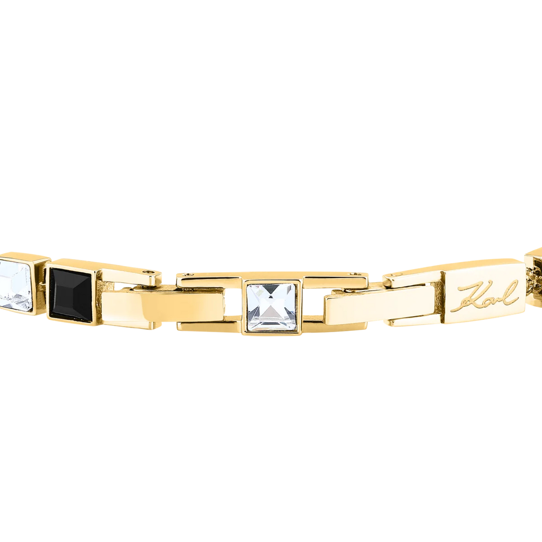 Сгъваща се закопчалка и гравиран подпис Karl на дамска тенис гривна Crystals – модел KLAYC22