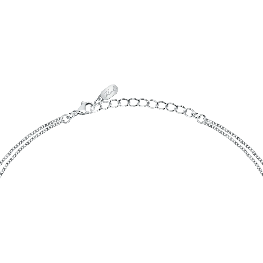 Карабинерна закопчалка и удължител с плочка с подпис Karl на дамско колие Crystals – модел KLAYC13