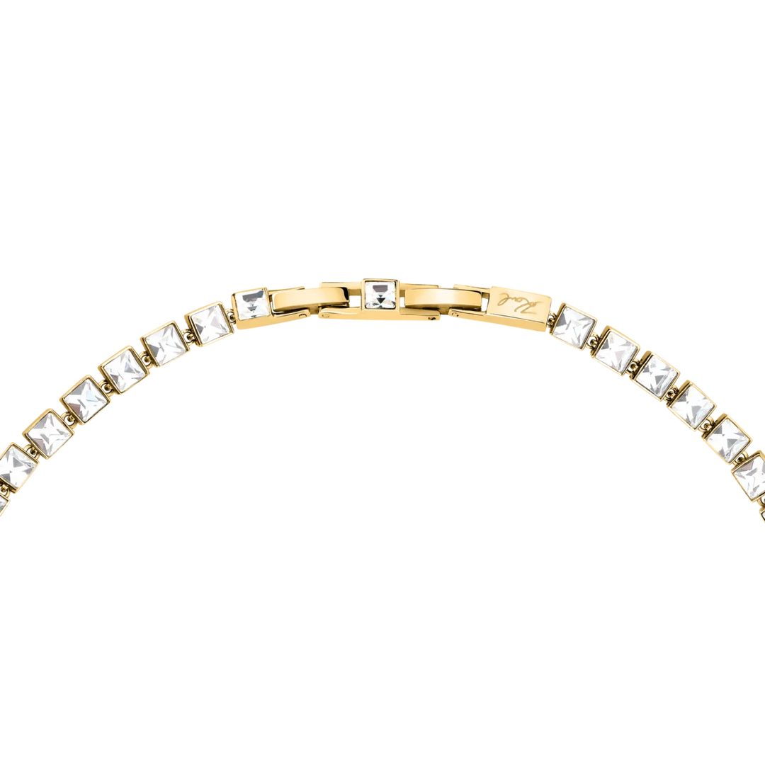 Сгъваща се закопчалка с подпис Karl на златисто тенис колие Crystals – модел KLAYC04