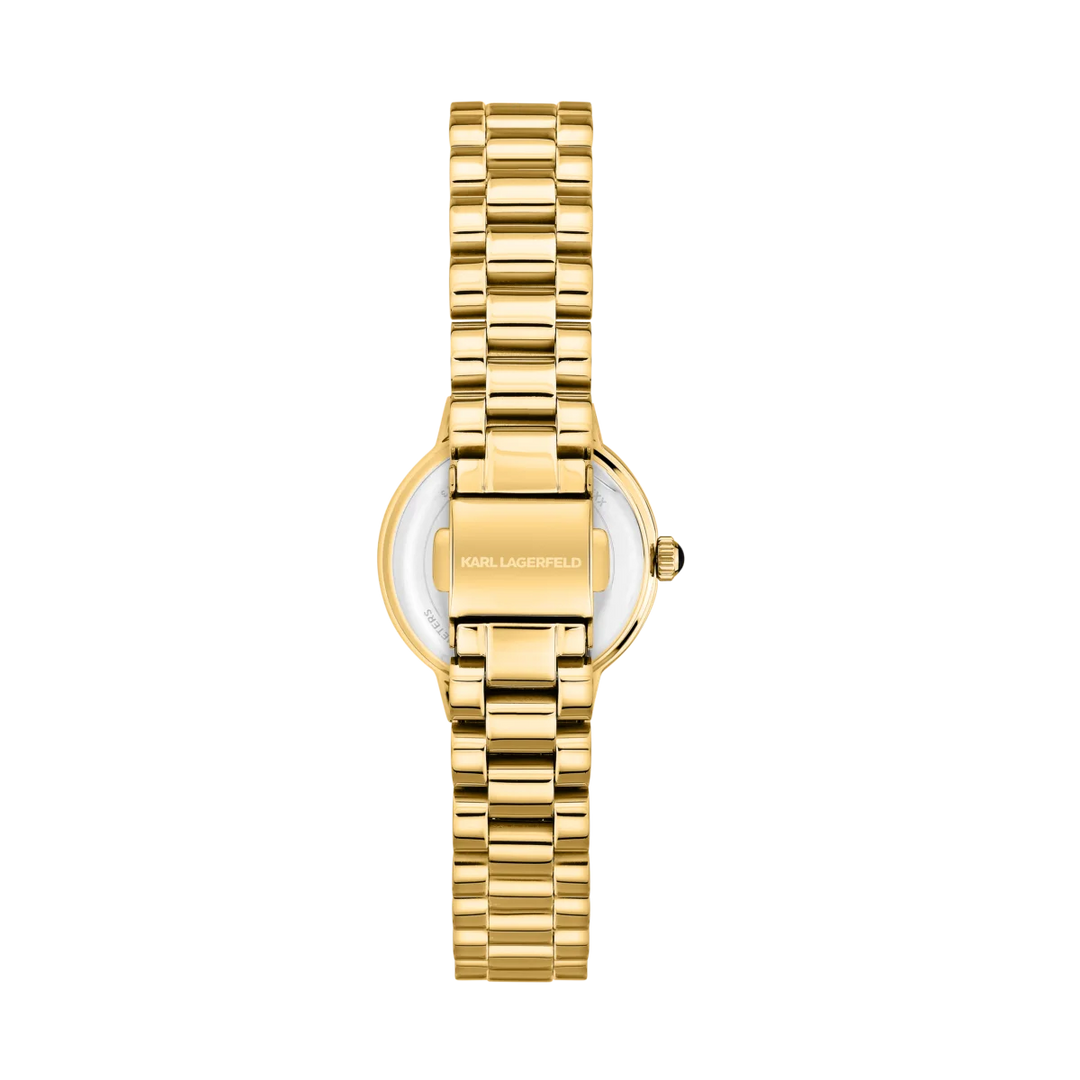 Заден изглед на дамски часовник Karl Lagerfeld Kaiser със златиста верижка и бижутерска закопчалка – R0553104508
