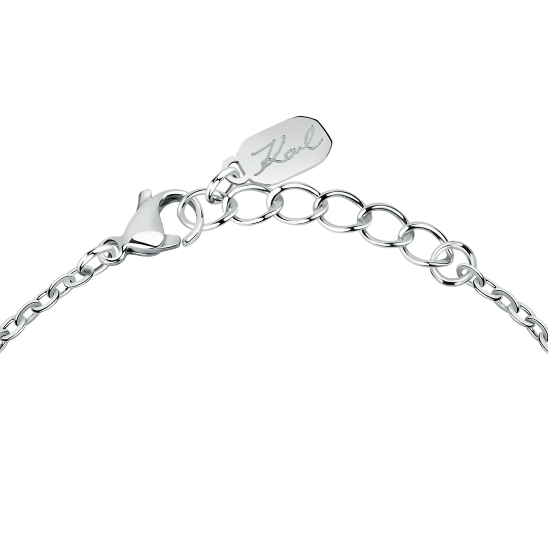 Закопчаване с карабинка и удължител на дамска гривна Karl Lagerfeld Crystals от сребриста стомана – модел KLAYC65