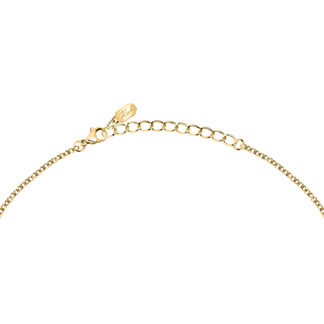 Закопчаване с карабинка и удължител на дамско колие Karl Lagerfeld Crystals от златисто покрита стомана – модел KLAYC08