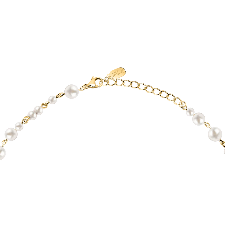 Закопчаване с карабинка и удължител на дамско колие Karl Lagerfeld Pearl с IP златно покритие – модел KLAYR17