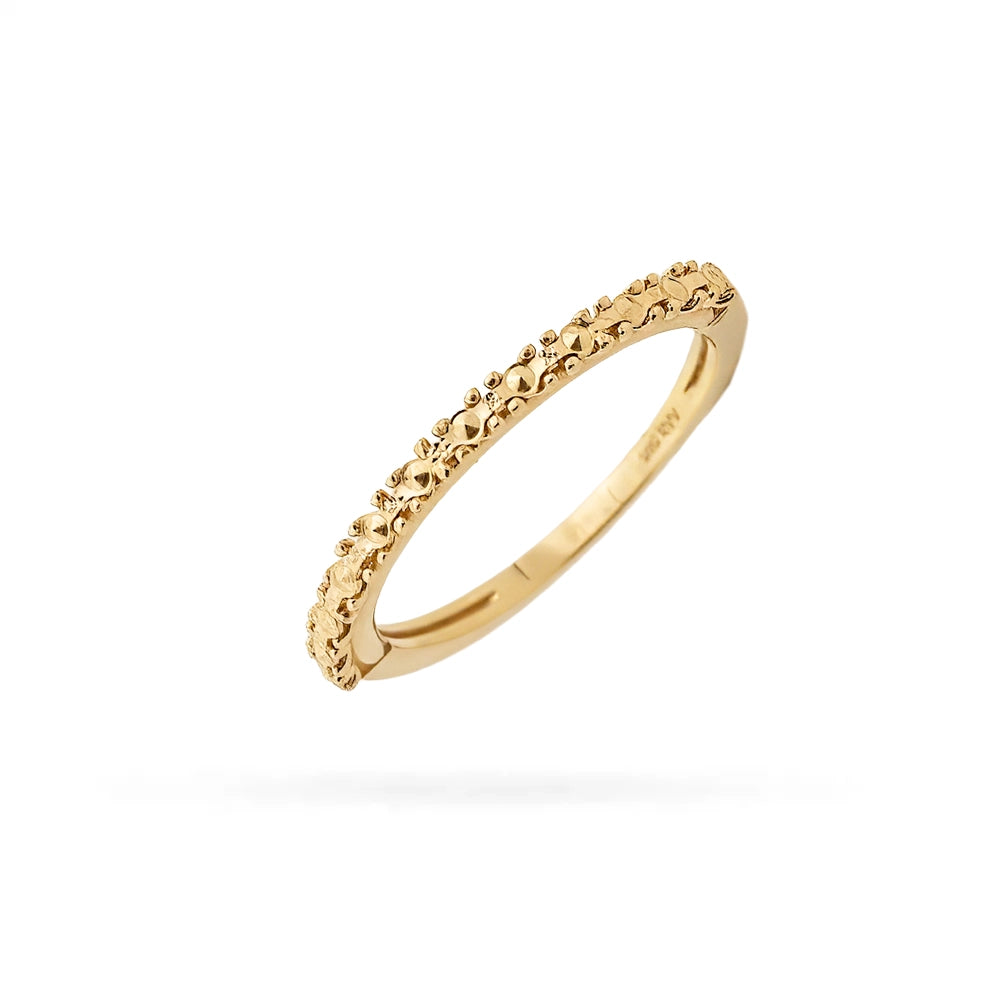 Textured Senso Gold 14K yellow-gold band ring with fine rounded details across the upper arc