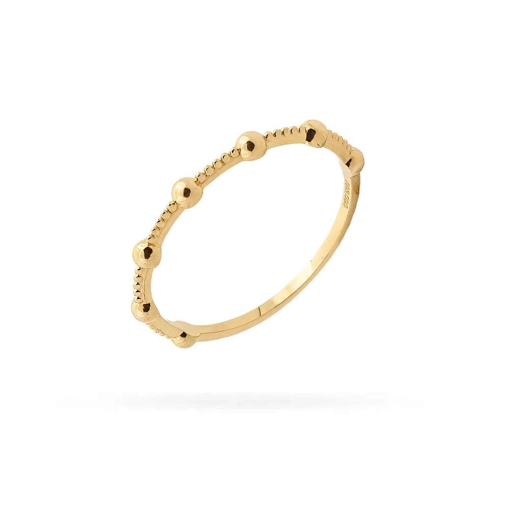 Златен пръстен с топчета и релеф 14К Senso Gold, на бял фон