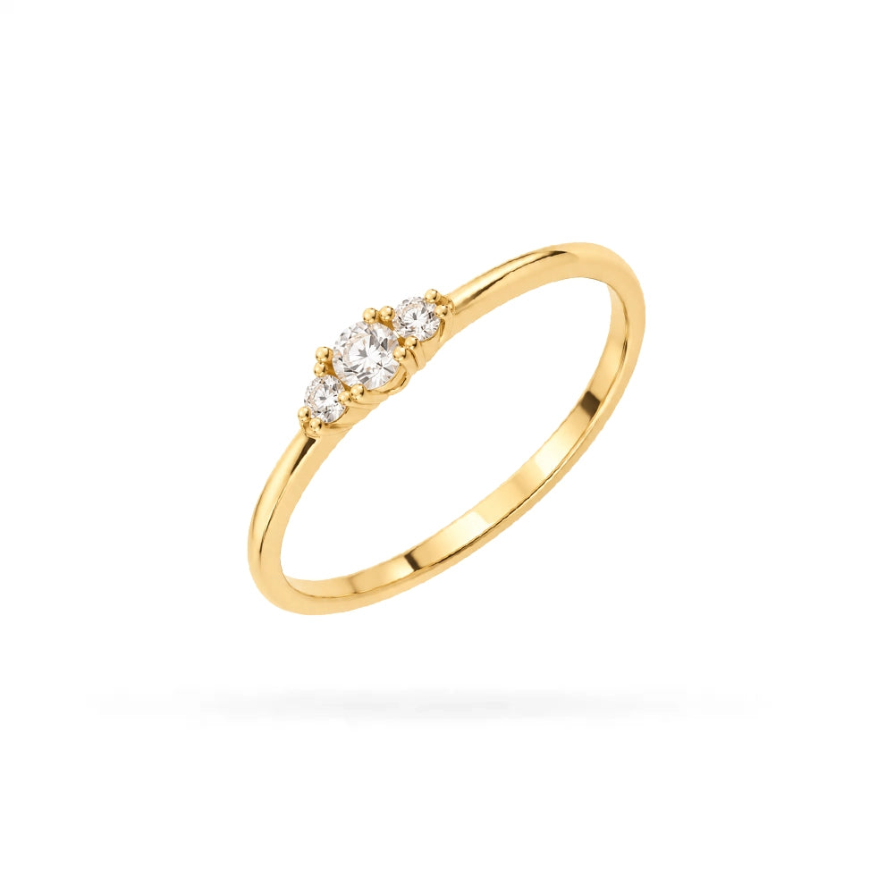 14K Gold Ring with Three Cubic Zirconia Stones by Senso Gold, on a white background