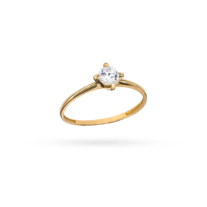 Златен пръстен с централен циркон и тънка изчистена халка