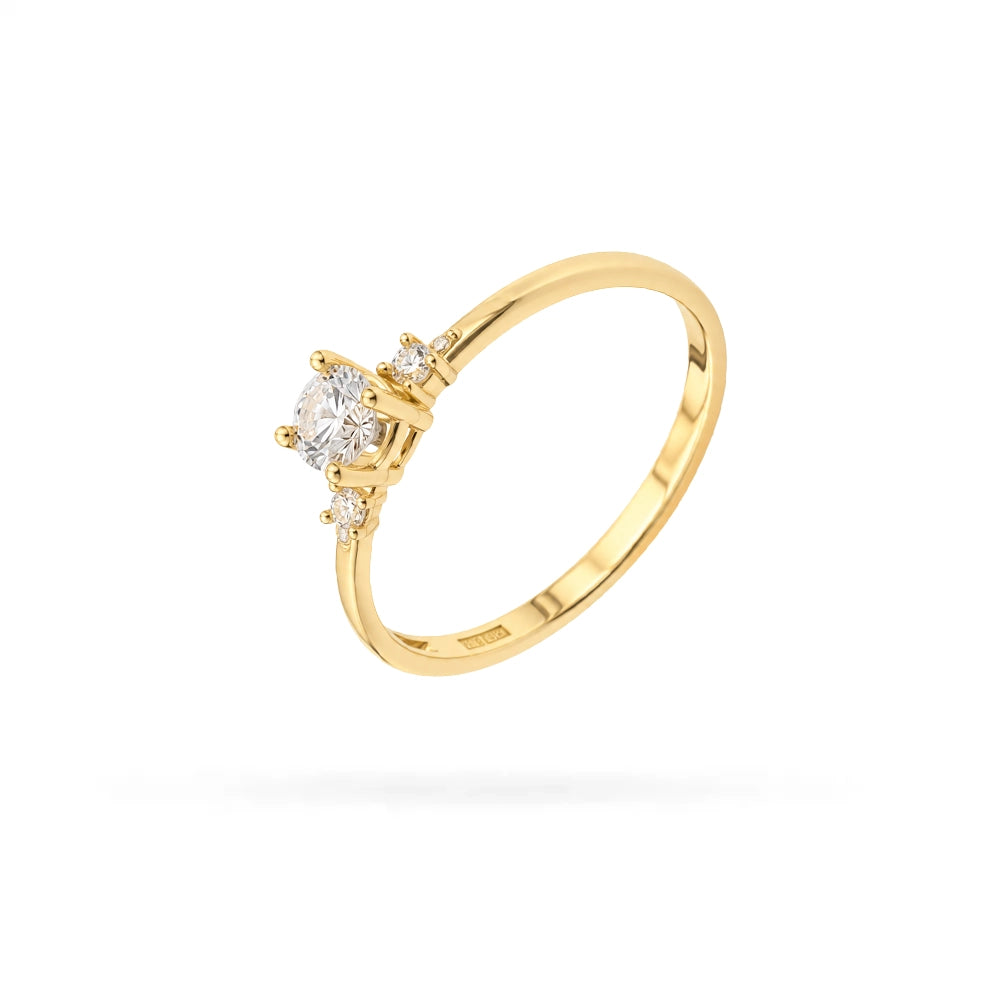 Senso Gold 14K yellow-gold ring with a round centre cubic zirconia in an open setting and small side stones