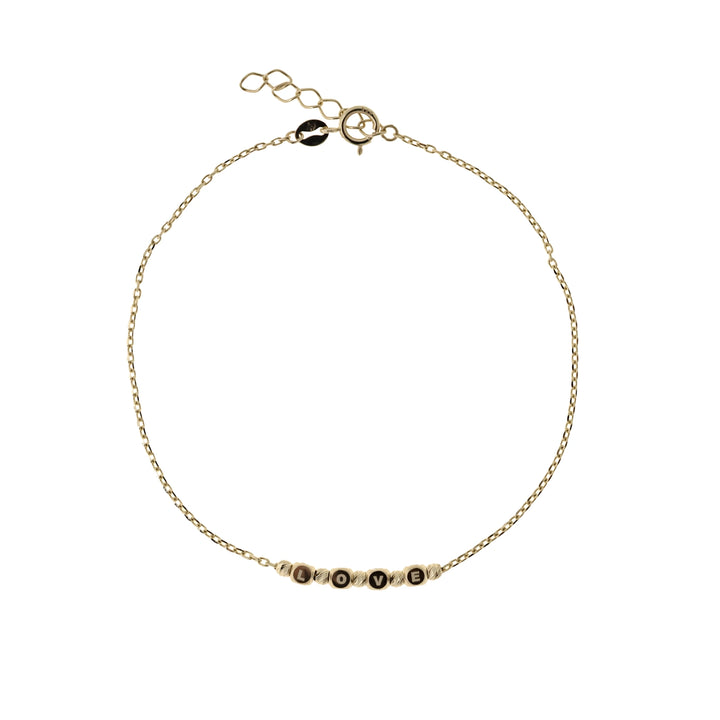 Дамска златна гривна с надпис LOVE. Дължина на гривната 17 см + 2 см.