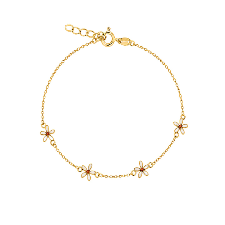 14K Gold Bracelet with Four Openwork Flowers by Senso Gold, on a white background