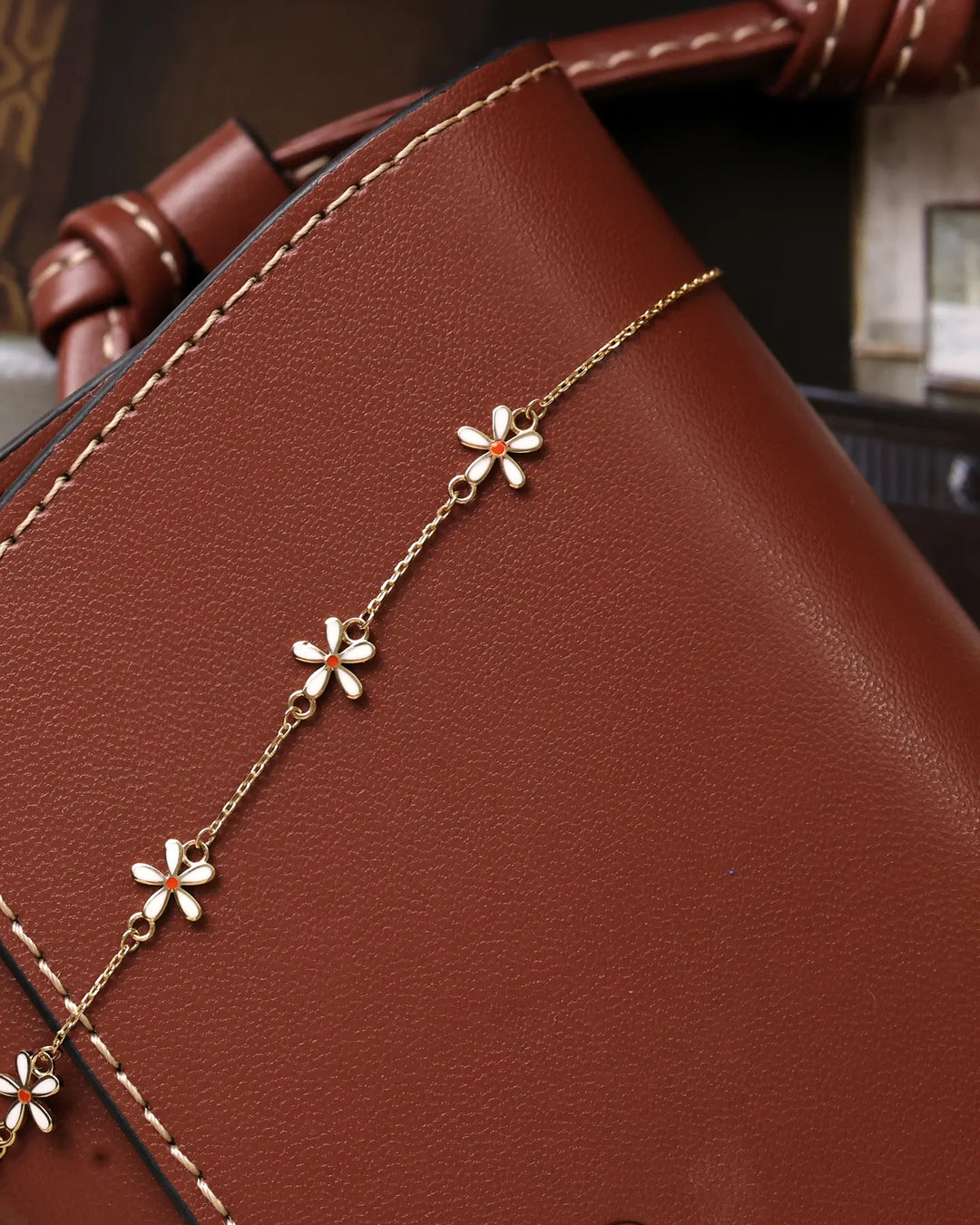 14K Gold Bracelet with Four Openwork Flowers by Senso Gold, detail view