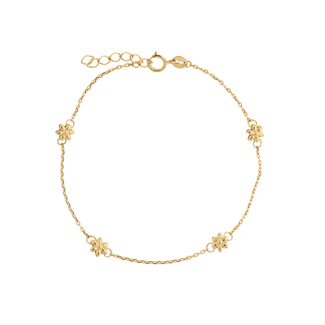 Златна гривна с четири цветчета 14К Senso Gold, на бял фон