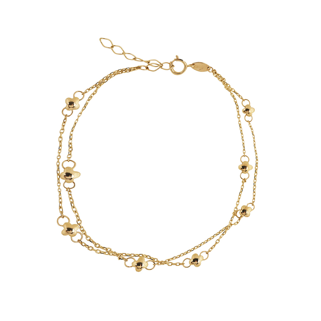 14K Double-Chain Gold Flower Bracelet by Senso Gold, on a white background