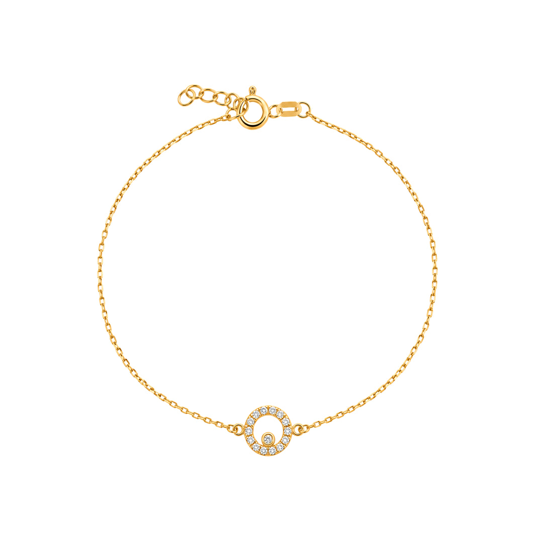Златна гривна с кръг и камъчета 14К Senso Gold, на бял фон