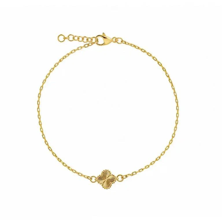 14K Gold Bracelet with One Textured Clover by Senso Gold, DB2671, on a white background