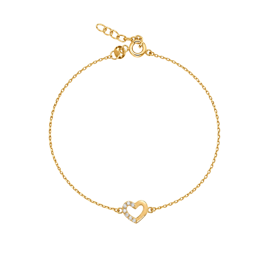 Златна гривна сърце с камъчета 14К Senso Gold, на бял фон