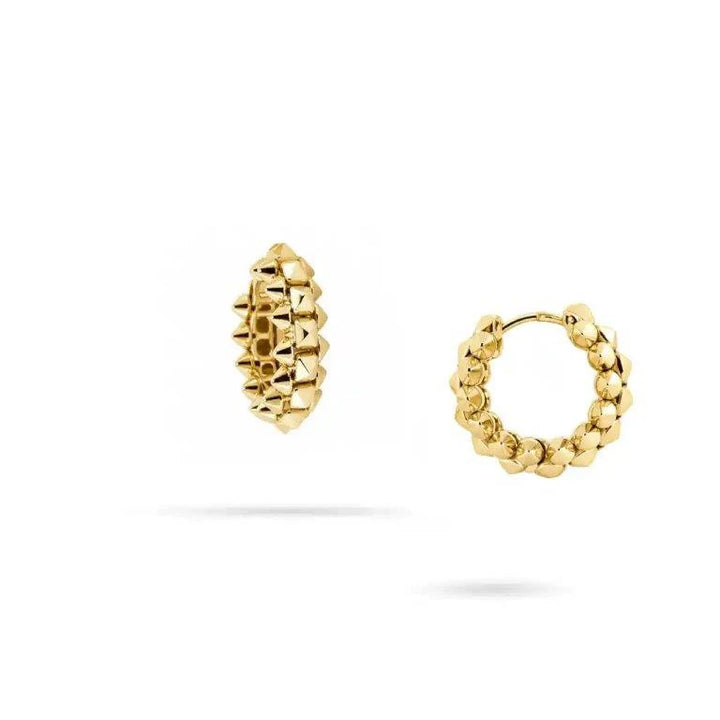 14K Gold Hoop Earrings with Geometric Texture by Senso Gold, DE2487, on a white background