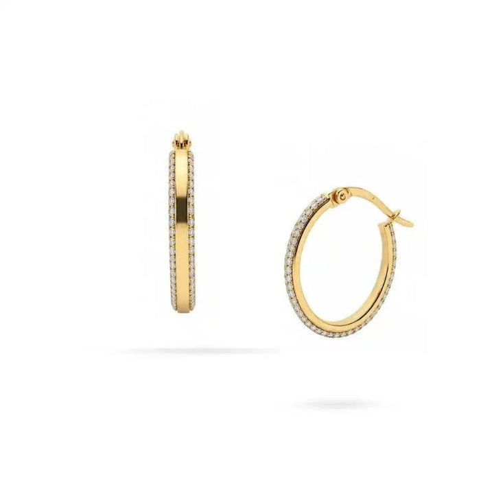 Златни обеци халки със светли кантове 14К Senso Gold DE2491 на бял фон