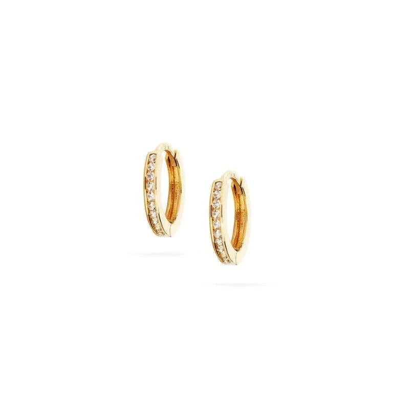 14K Yellow Gold Hoop Earrings with Zircon, 10 mm by Senso Gold, DE2484, on a white background