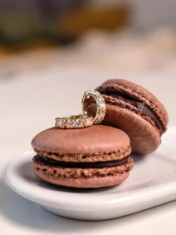 14K Gold Hoop Earrings with Zircon and Crossed Details by Senso Gold, DE2494, in a styled setting