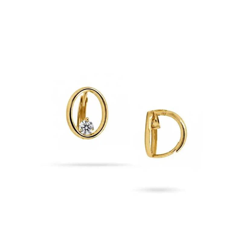 14K Gold Earrings with an Oval Outline and Zircon by Senso Gold, DE2485, on a white background