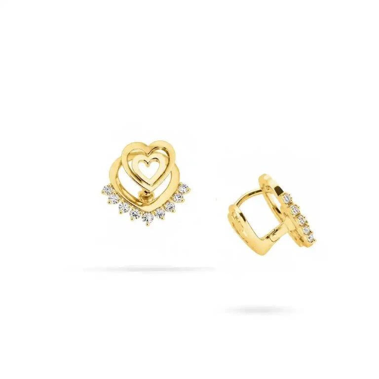 14K Reversible Gold Heart Earrings with Zircon by Senso Gold, DE2486, on a white background