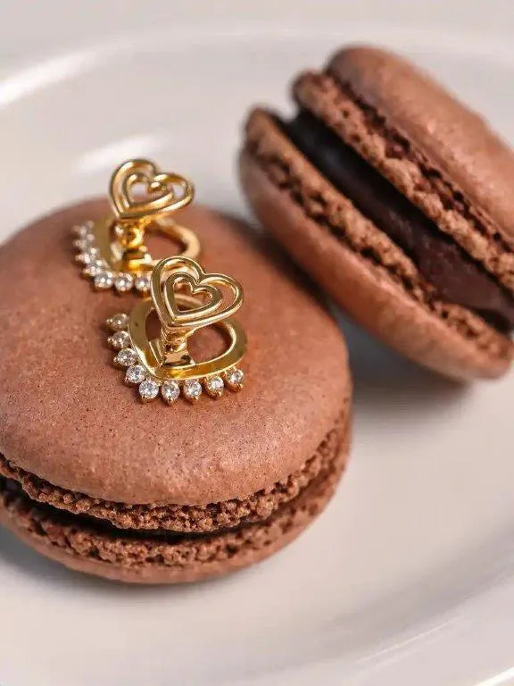 14K Reversible Gold Heart Earrings with Zircon by Senso Gold, DE2486, in a styled setting