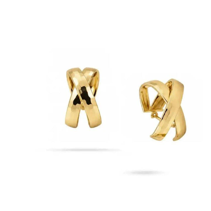 14K Reversible Gold Earrings with an X Design by Senso Gold, DE2493, on a white background