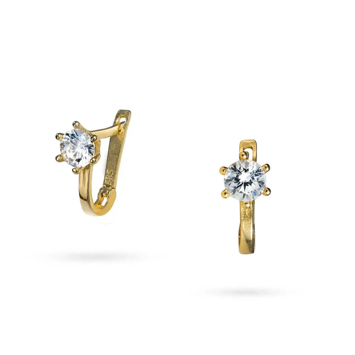 Златни дамски обеци с централен циркон и английска закопчалка