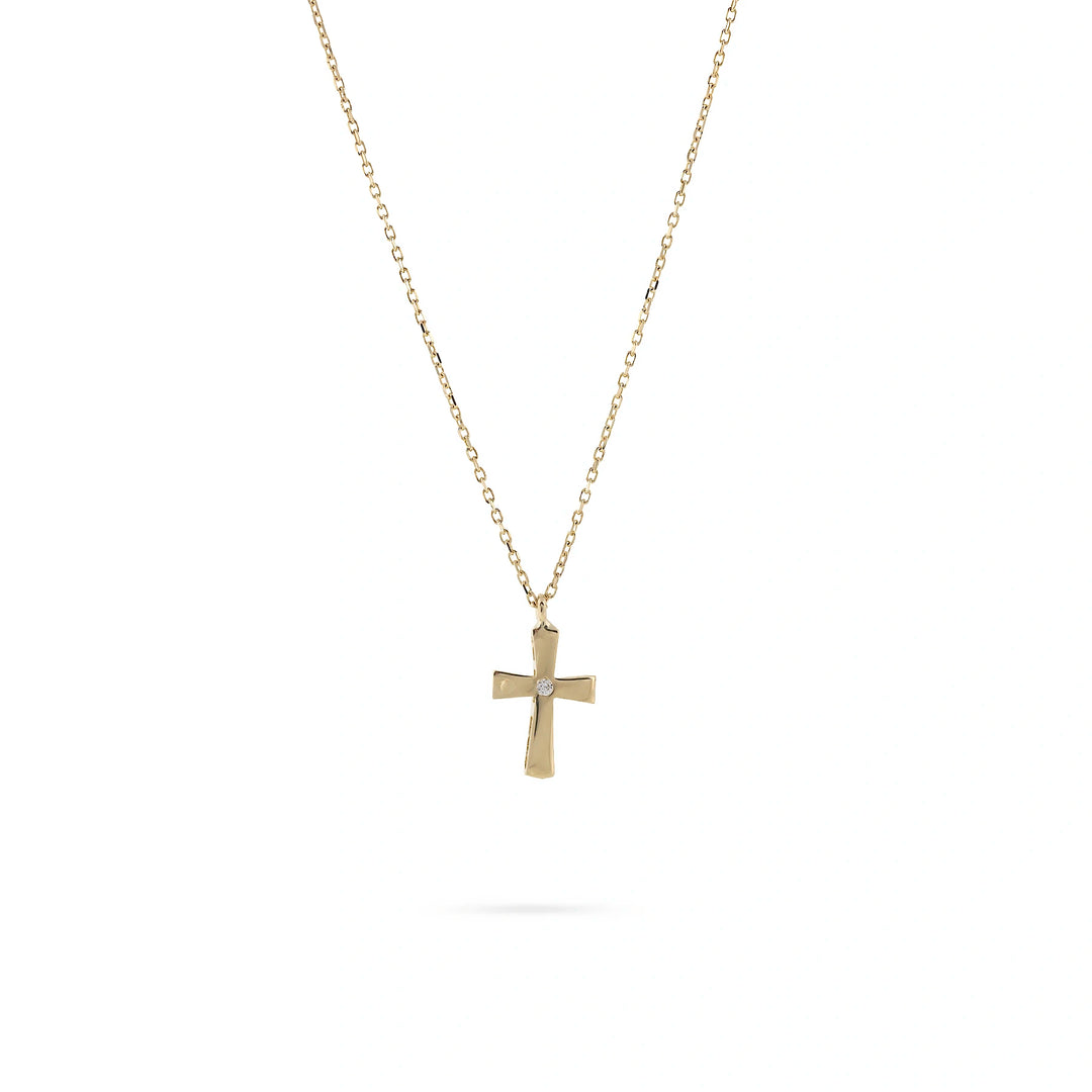 Златно колие с висулка кръст и циркон, жълто злато