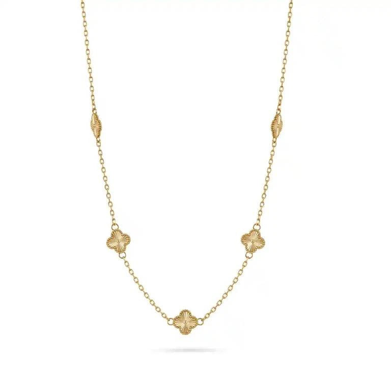 Златно колие с пет релефни детелини 14К Senso Gold DN3320 на бял фон