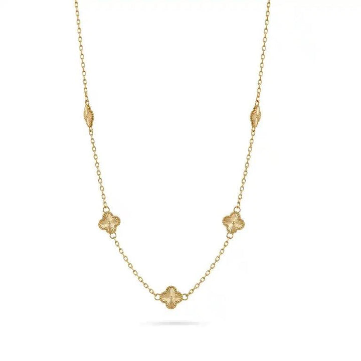 Златно колие с пет релефни детелини 14К Senso Gold DN3320 на бял фон