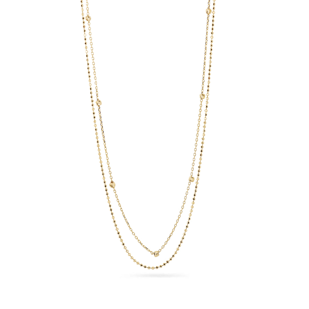 14K Double-Chain Gold Necklace with Beads by Senso Gold, on a white background