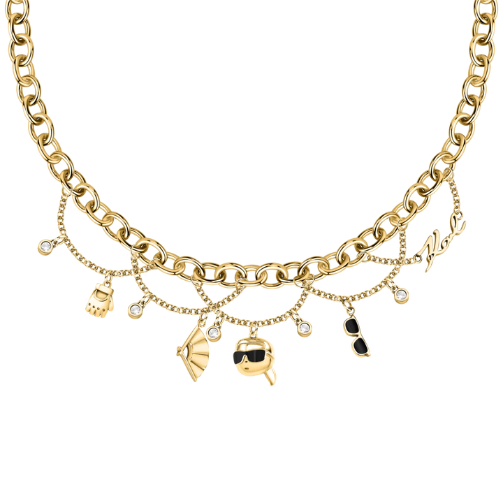 Златно колие с висулки и кристали Karl Lagerfeld от стомана със златисто покритие.