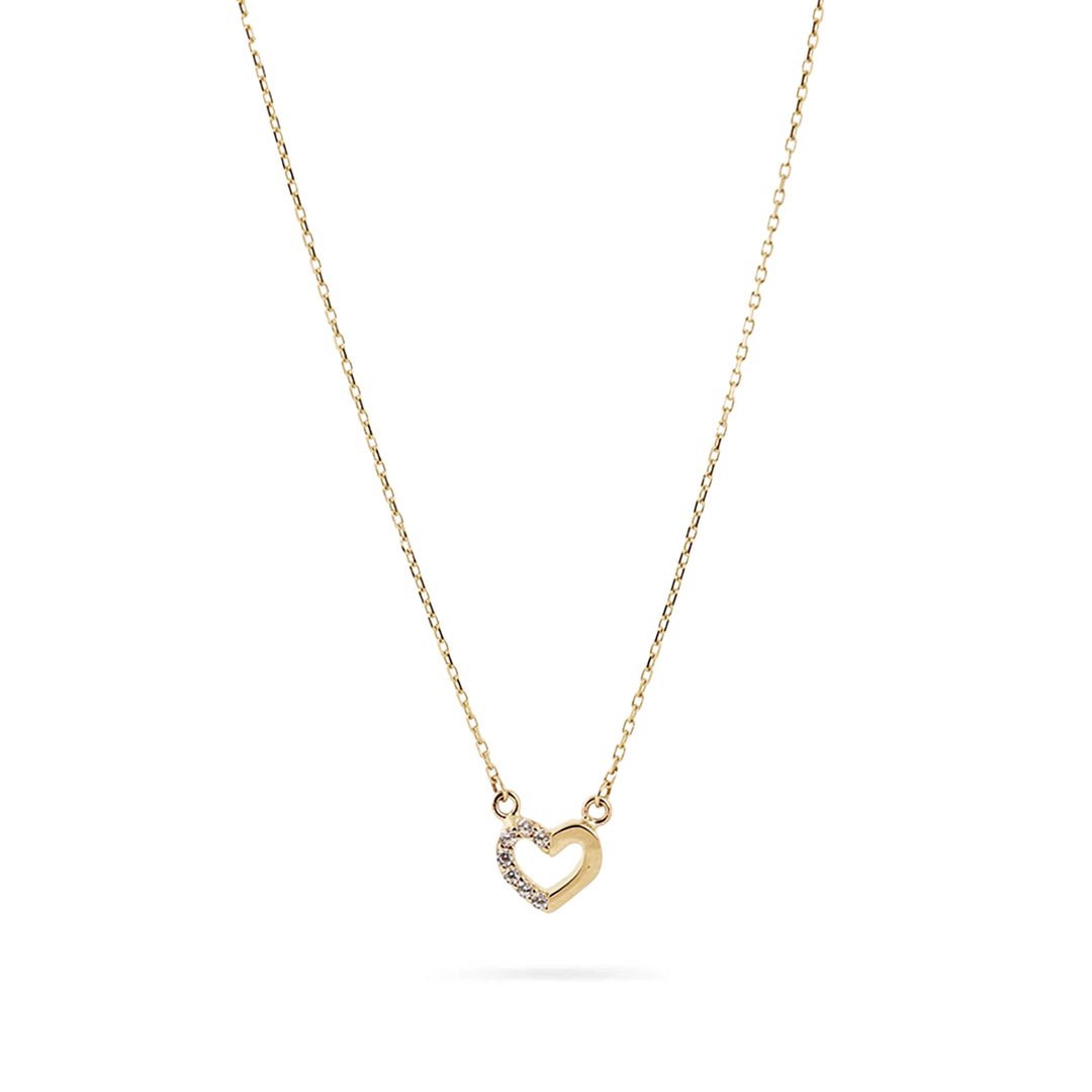 Златно колие сърце с камъчета 14К Senso Gold, на бял фон