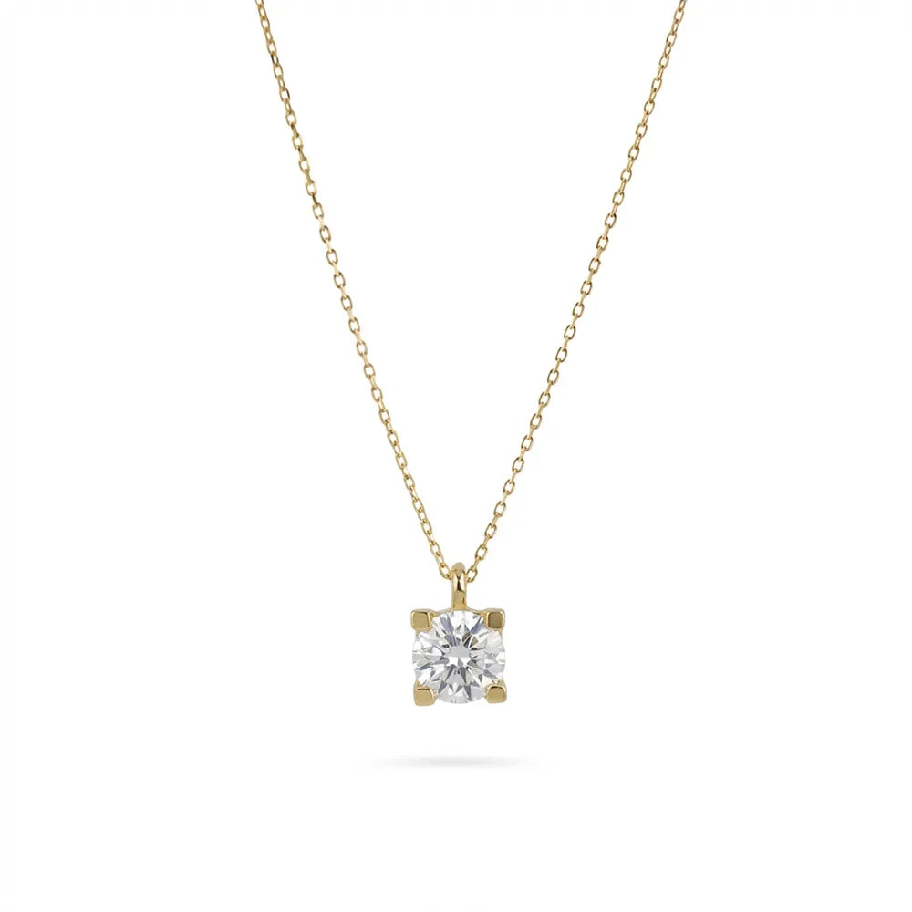 Златно колие с единичен циркон, жълто злато,